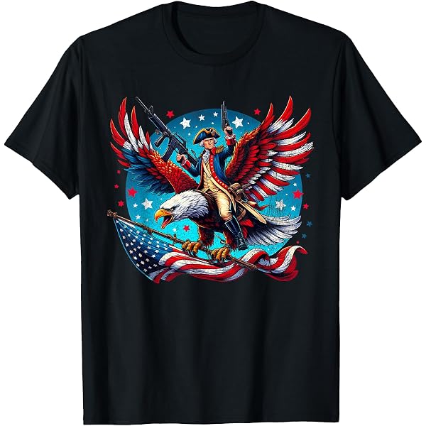 Washington Riding Raptor Funny George Washington American Flag Eagle Background