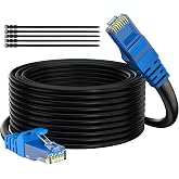 Adoreen Cat 6 Outdoor Ethernet Cable 100 Ft Black, High Speed Heavy Duty Long Internet Network Cable for POE Camera Cat 5 5e RJ45 LAN Patch Cable Cord, Sturdy Waterproof Direct Burial+25 Ties