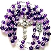 elegantmedical 8MM AMETHYST BEADS ROSARY CROSS CRUCIFIX CATHOLIC NECKLACE