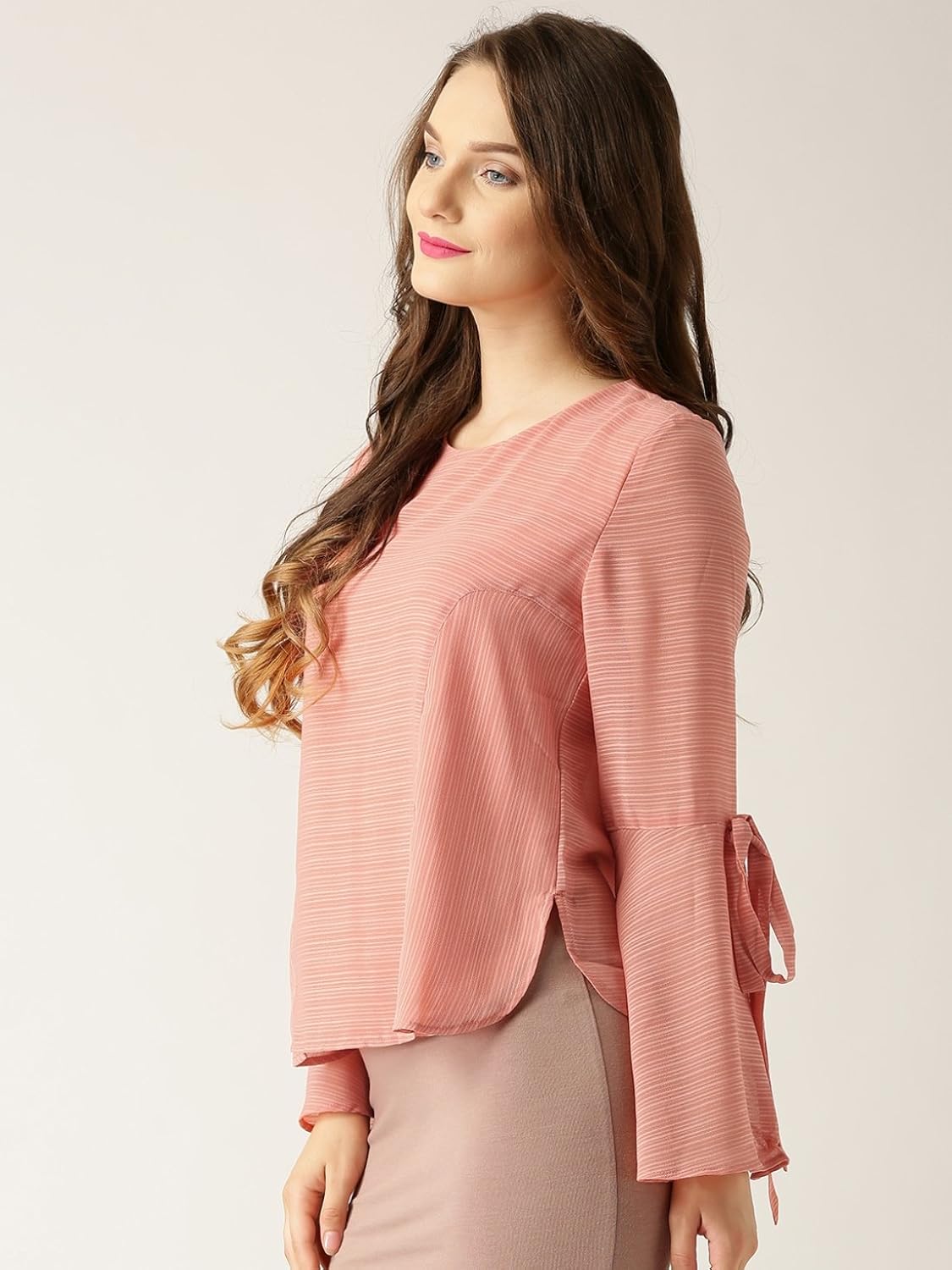 marie claire women coral pink striped top (mc701)