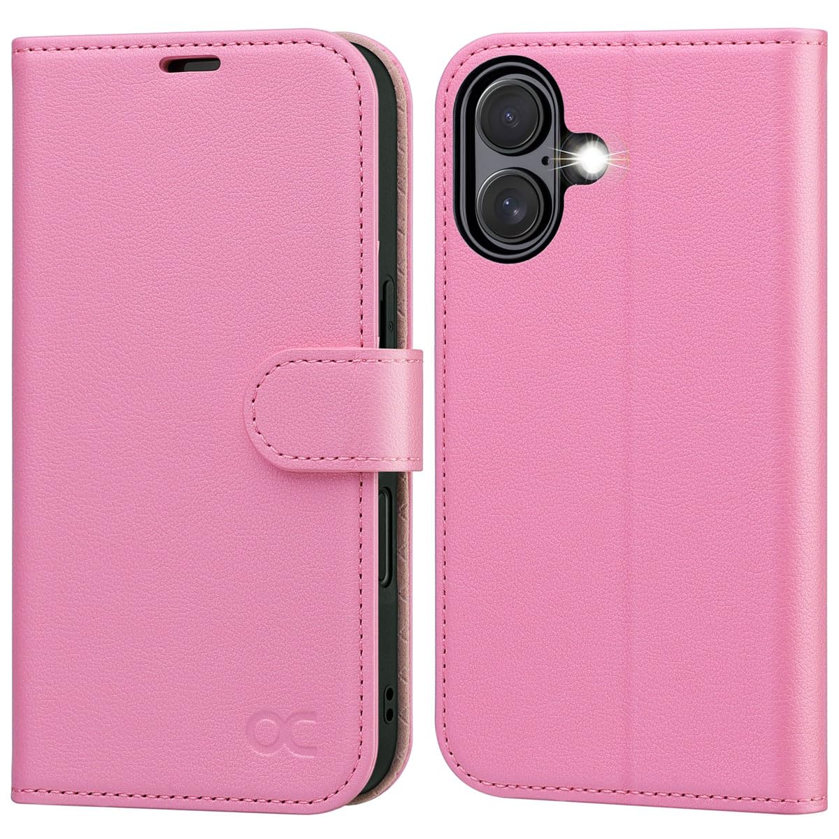 OCASE for iPhone 16 Case, PU Leather Wallet, Magnetic Flip Folio Cover with RFID Blocking, Card Holders, Shockproof TPU, and Kickstand for 6.1 Inch iPhone 16 (2024), Pink