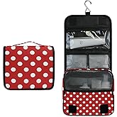 Bardic Hanging Travel Toiletry Bag for Women, Polka Dot Print Travel Makeup Bag Red White Polka Dot Portable Cosmetic Bag Travel Organizer for Toiletries Accessories
