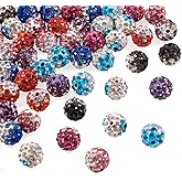 Polymer Clay Rhinestone Beads Cheriswelry 9-10mm Round Disco Ball Paved Rhinestone Bead Crystal Loose Spacer Beads for Necklace Bracelet Earring Jewelry Making 64Pcs