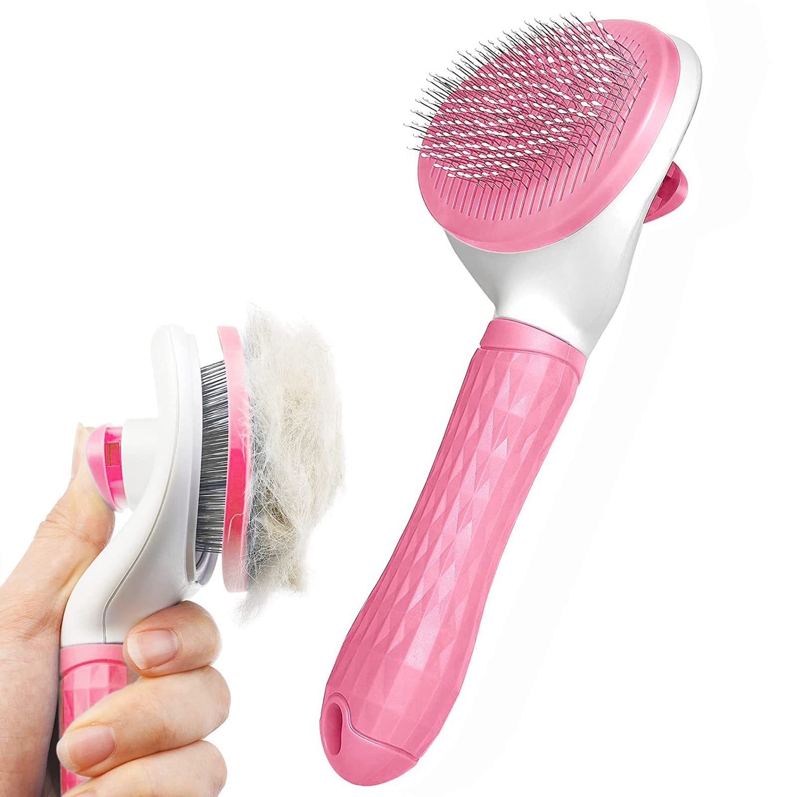 Dog/Cat Brush Grooming Comb,Self Cleaning Slicker Brushes with Smooth handle,Pet Grooming Tool with Cleaning Button for Cat Dog Shedding Tools Massage Clean Tangled Brush(Pink) — image 1