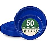 LANLISA 50 Pcs Royal Blue Plastic Plates For Party, 25-9" & 25-7" Disposable Cake Dessert Plates For Birthday, Graduation, Veterans Day Dinner