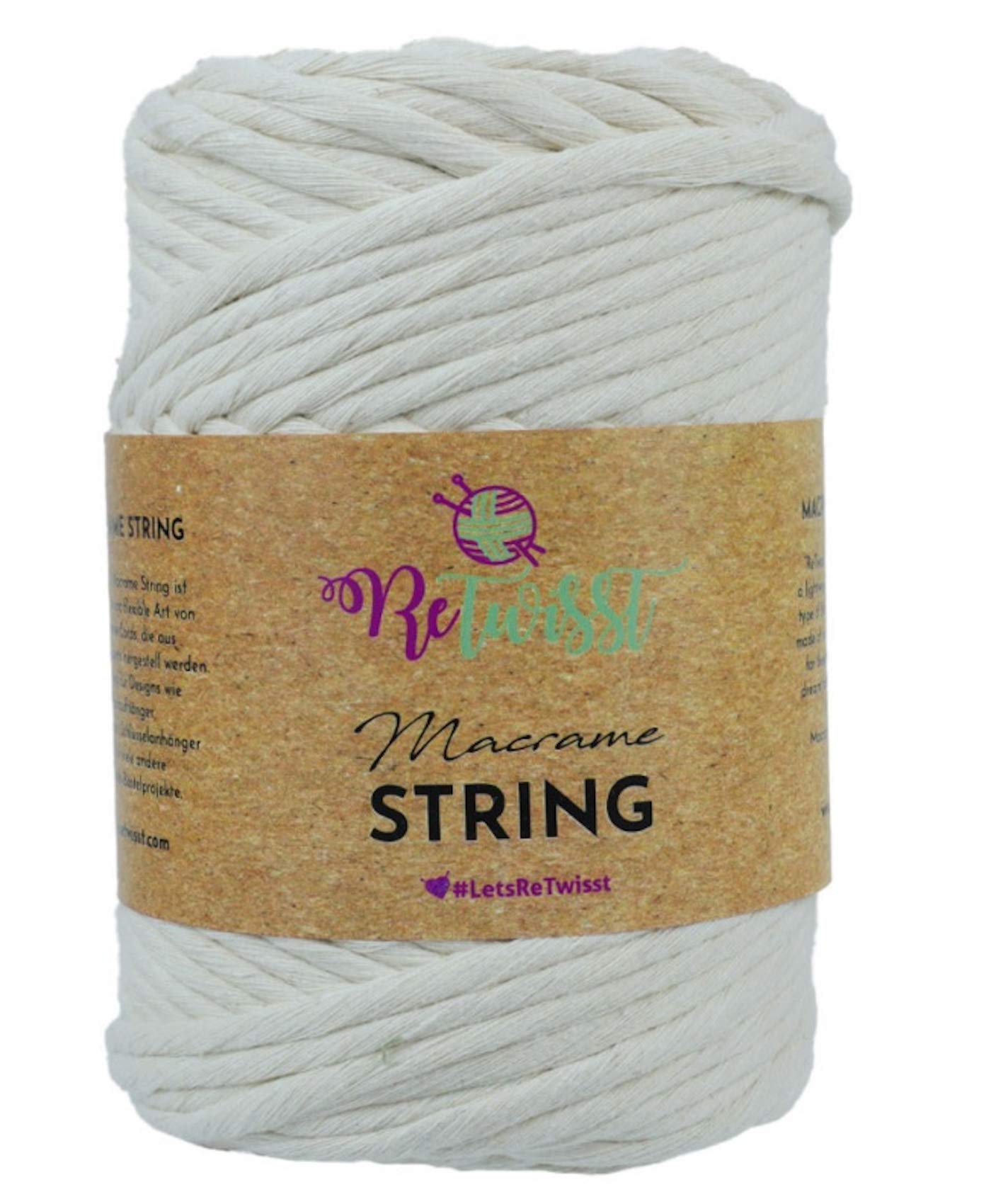 Retwisst Macrame Craft String 5mm Single Twisted Cord Recycled Fibres 500g (R5S04 - Cream)