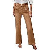 Sidefeel Women's Wide Leg Jeans High Waisted Tummy Control Stretchy Pockets Front Straight Leg Jeans