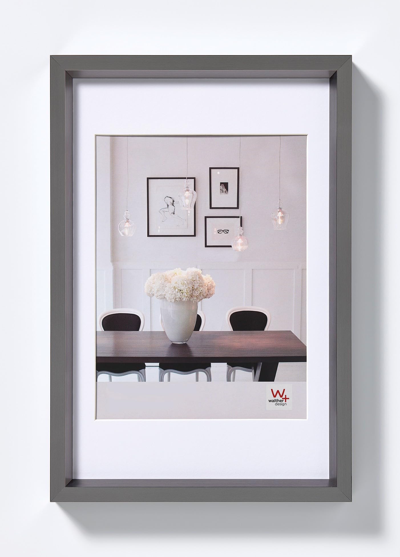 walther design Picture Frame Steel 50 x 60 cm with PassepArtout, Steel Style Plastic Frame ES060D
