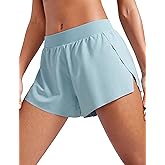 CRZ YOGA Athletic Running Shorts for Women V Split Low Waisted Lightweight Gym Workout Athletic Shorts with Liner