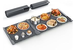 2-Piece Expandable Food Warming Mat, 42"x16" Large Electric Warming Tray for Buffets Party with 7 Temp & 6 Timer, Heating Foo