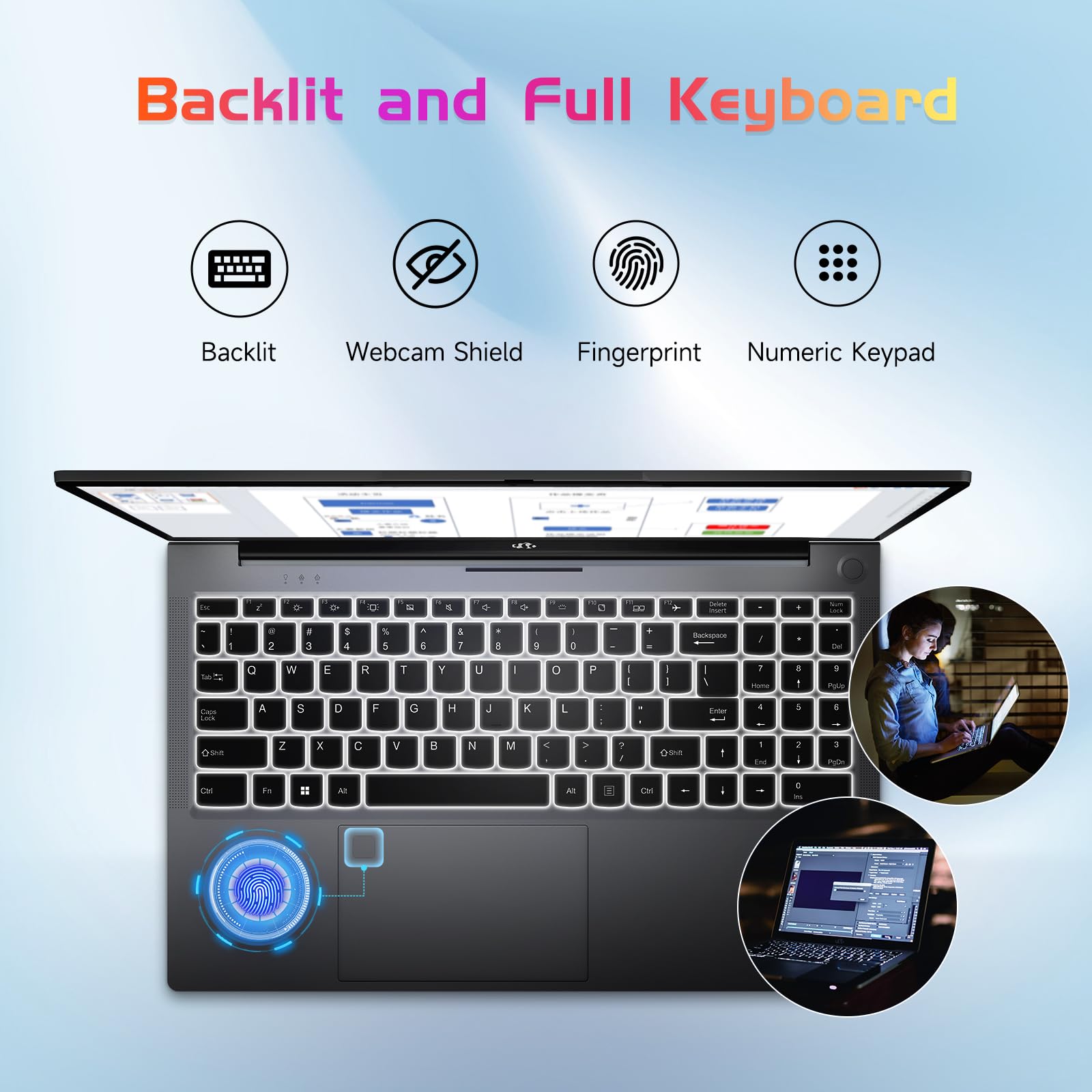 15.6-FHD-Laptop Student-Laptop, 16GB RAM 256GB SSD, Intel Pentium Quad-Core N100 Processor (Up to 3.4GHz) Backlit Keyboard Fingerprint WiFi 6 BT5.2 Business-Laptop, 2 Years Warranty Windows 11 Laptop