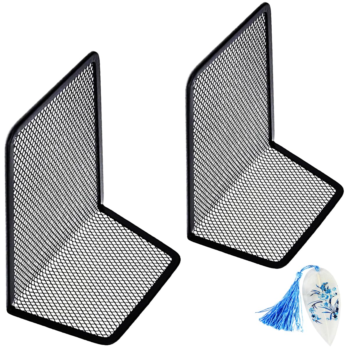LRZCGB Metal Mesh Desktop Bookends Stand Book Holder Black Decoration for Office Library School Supplies