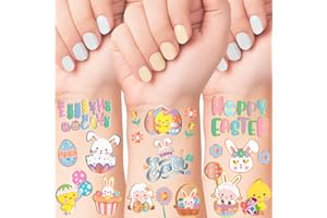 BESTUS Easter Temporary Tattoos for Kids 100 Metallic Easter Tatoos, Easter Trinkets Non Candy Easter Egg Fillers Stuffers Bulk Giveaways Easter Basket Religious Goodie Bags Toys, Class Prize Party Favors