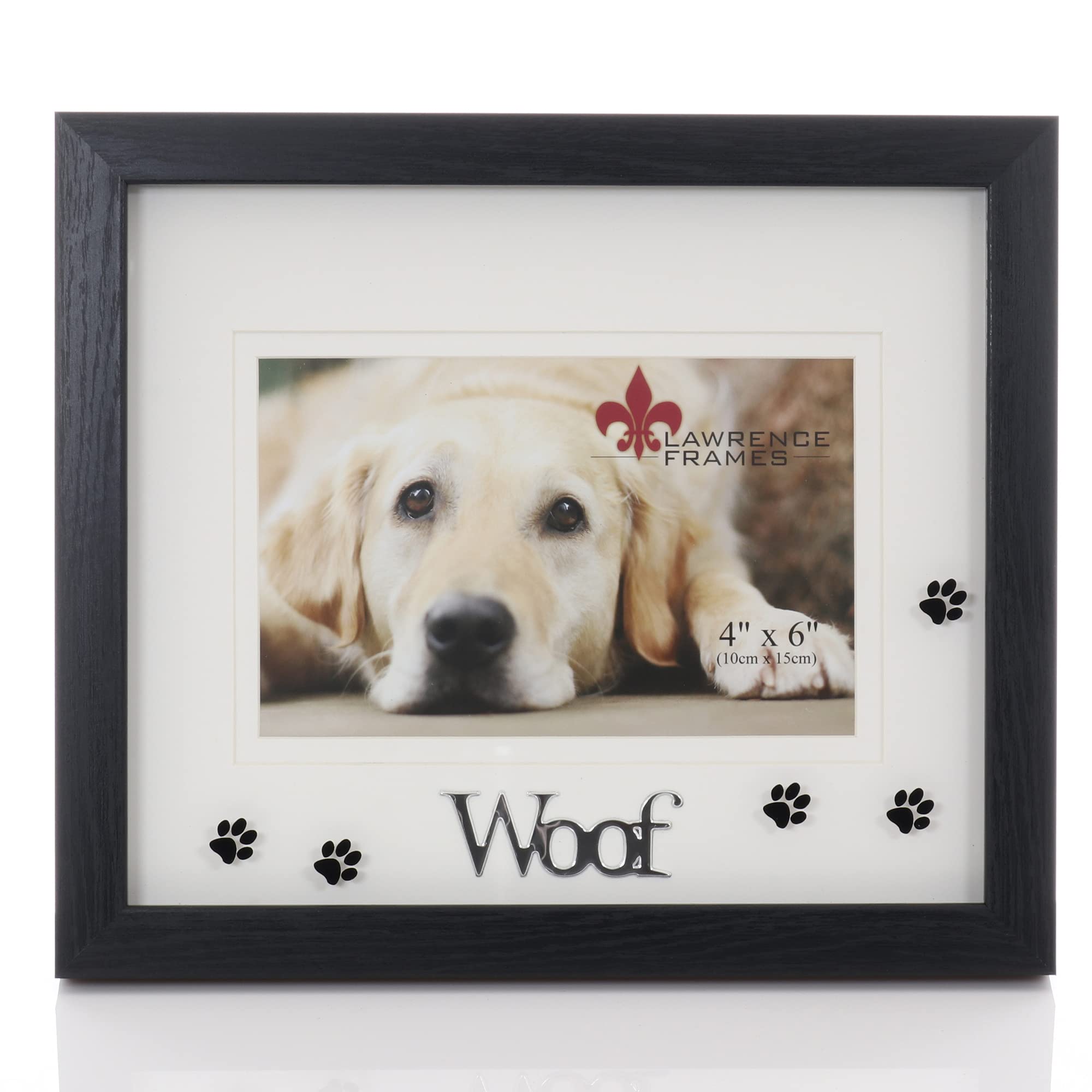 Lawrence Frames Walnut Wood 4x6 Woof Picture Frame - Matted Shadow Box Dog Frame (565564)