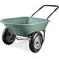 Best Choice Products Dual-Wheel Home Utility Yard Wheelbarrow Garden Cart w/Built-in Stand for Lawn, Gardening, Construction - Seafoam