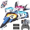 BEZGAR Brushless Drones for Kids | 2.4GHZ RC Plane with Camera, 6-axis Gyro Remote Control Airplane, 360° Flip Fighter Jet Toy, Toys for ages 8-13 with Colorful LED Navigation Lights Blue