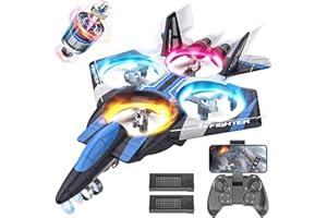 BEZGAR RC Plane for Kids | 2.4GHZ Brushless Drones with Camera, 6-axis Gyro Remote Control Airplane, 360° Flip Fighter Jet Toy, Toys for ages 8-13 with Colorful LED Navigation Lights Blue