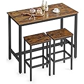 VASAGLE Table Set, Counter with Bar Chairs, Industrial for Kitchen, Living, Rustic Brown ULBT15X