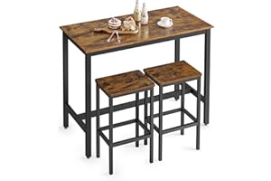 VASAGLE Table Set, Counter with Bar Chairs, Industrial for Kitchen, Living, Rustic Brown ULBT15X