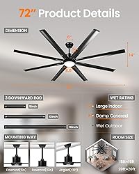 72 Inch Large Industrial Ceiling Fan with Light and