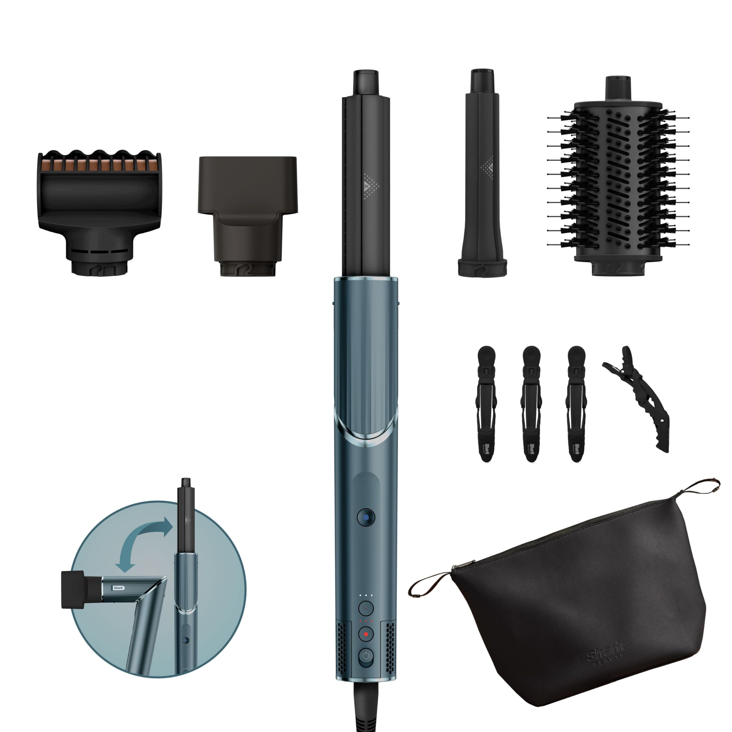 Shark FlexStyle Limited Edition 5-in-1-Haarstyler- und Trockner-Geschenkset, Lockenaufsätze, Finishing-Aufsatz, ovale Bürste, Konzentrator, Haarspange, Aufbewahrungstasche, Blaugrün HD450TLEU