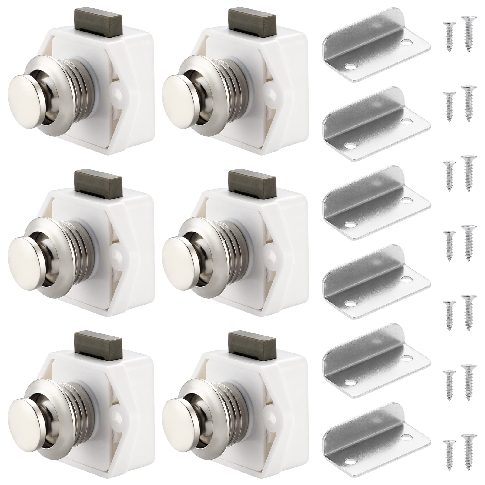 HSEAMALL 6PCS Push Button Latch Locks, Cabinet Drawer Catch Locks Cupboard Keyless Door Lock Knob for Caravan Motorhome Camper Van Boat,White