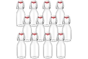 EBOOT Flip Top Glass Bottles with Caps Beer Clear Swing Top Glass Vinegar Kombucha Bottles with Stoppers Airtight Lids for Wedding Themed Baby Shower Christmas Gifts(12 Pcs,5 oz)