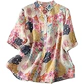 Verdusa Women's Boho Floral Button Down Blouse Dressy Casual Tops Summer Vacation Collared Shirts