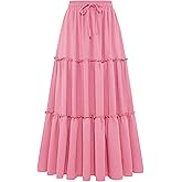 Arolina Women's Summer Maxi Skirt Trendy High Waist Pleated Ruffle Long Skirts Flowy Beach Boho Skirt Dress with Pockets