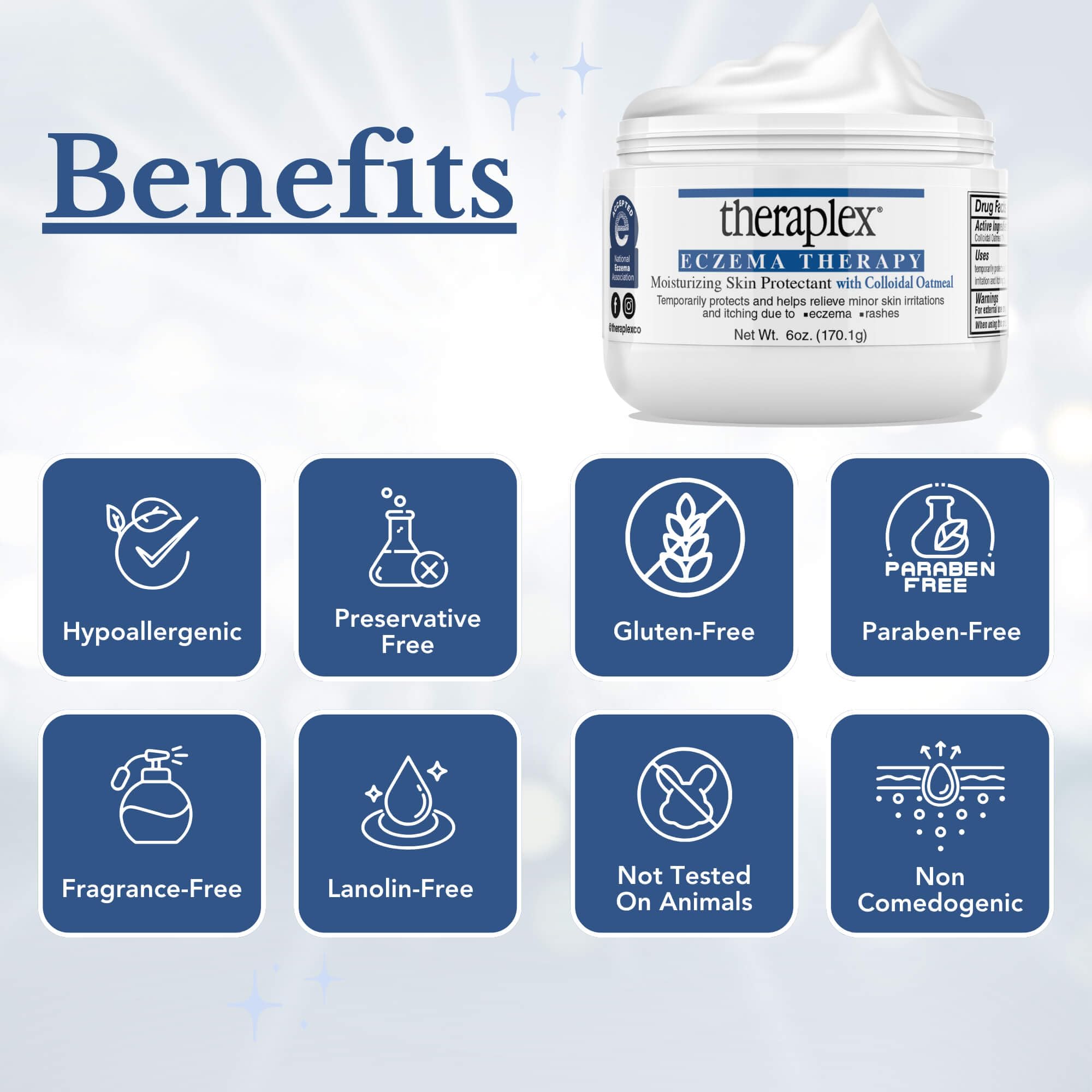 Theraplex Eczema Therapy (6 oz) - Moisturizing Skin Protectant with Natural Colloidal Oatmeal, Noncomedogenic, and Hypoallergenic, Fragrance-Free - National Eczema Association Seal of Approval