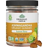ORGANIC INDIA Ashwagandha Gummies for Men & Women - Stress Supplement, KSM-66 Ashwagandha Root, Extra Strength, Calm Chews, Vegan, Non-GMO - Lemon Lime, 60 Gummies