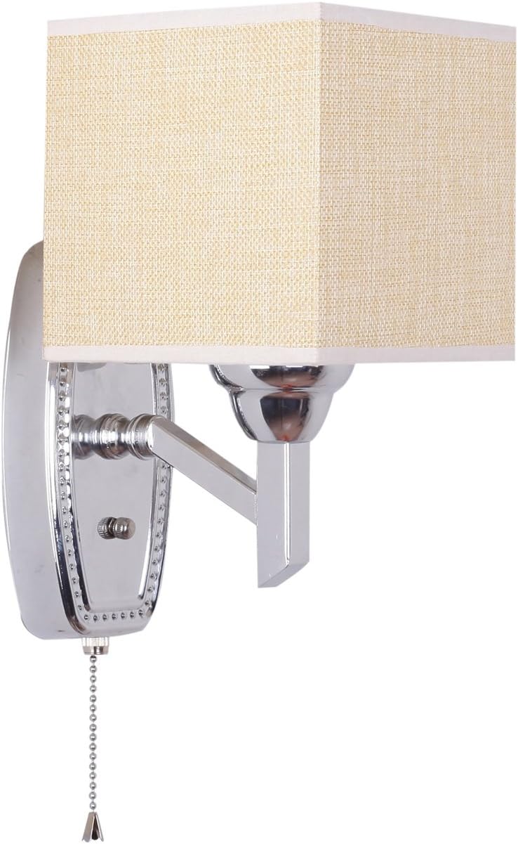 Wall Lamp,Pull Switch,Nickel Plated with Fabric Shade,Brown