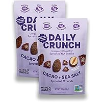 Daily Crunch Sprouted Almonds, 5 Ounce Resealable Bags (Cacao and Sea Salt, 2 Pack) Packaging May Vary - Sprouted and Dehydra