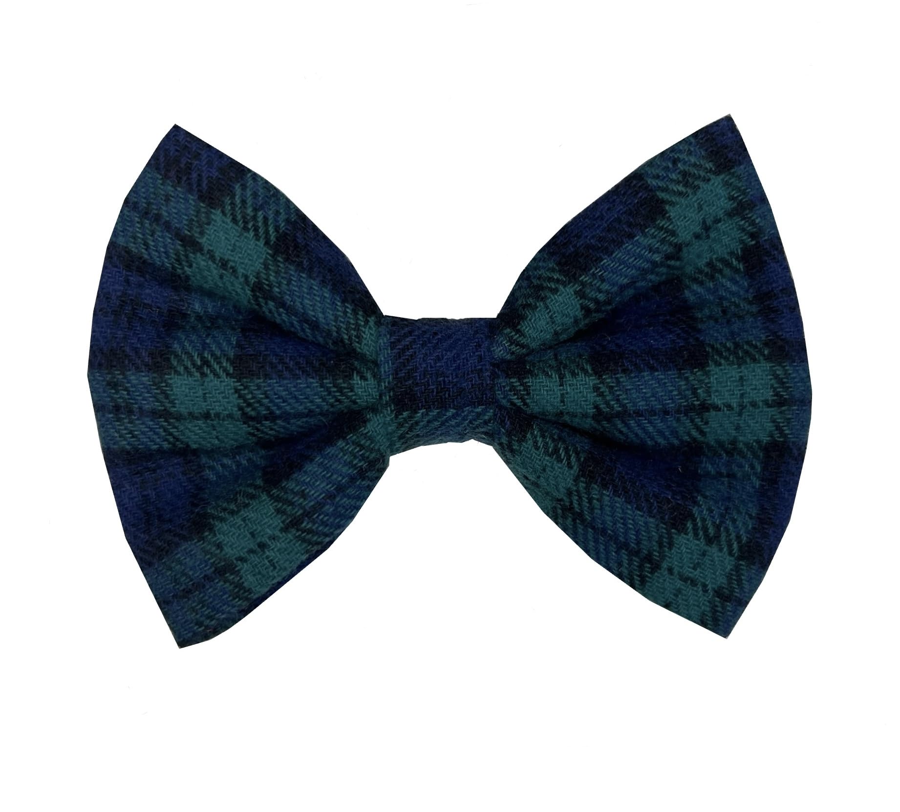 New Dogs Bow Tie Tartan woven Elastic Band attach COLLAR ACCESSORY Handmade UK (Medium Tartan Green woven) — image 1