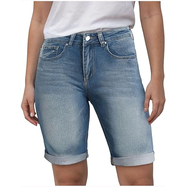 TheyLook Womens Ripped Denim Bermuda Shorts Roll Up Jean