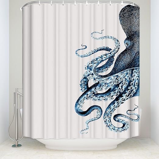 Amazon Com Cloud Dream Octopus Shower Curtain Blue Kraken Bathroom Decor Waterproof Fabric Polyester Sets With Hooks 84 Inches Extra Long Home Kitchen