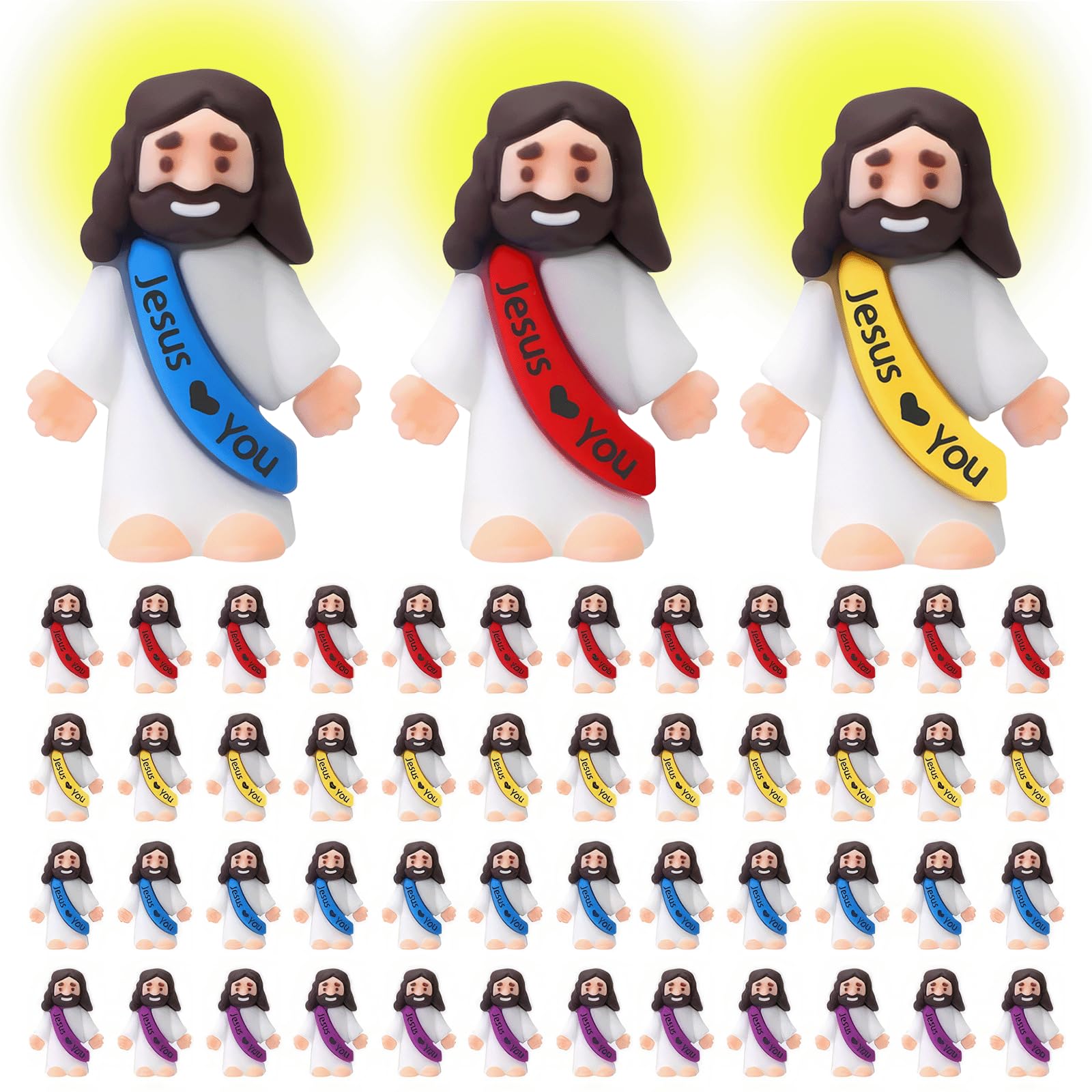 Photo 1 of AIRNEY 50 PCS Little Jesus Figures Easter Religious Toys, Mini Tiny Pocket Figurines in Bulk, Jesus Loves You Christ Toys, School Religious Party Favors Gift for Easter Egg Stuffers(50)