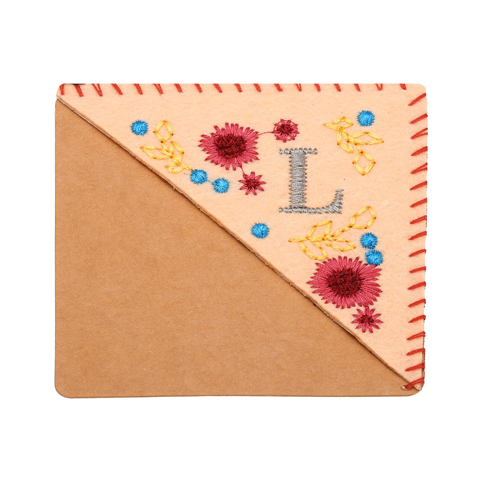 PATIKIL Personalized Embroidered Corner Bookmark, Cute Flower Felt Stitched Triangle Handmade Book Page Mark for Women Men Book Lover Teacher, Pink, Letter L