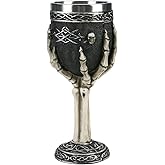 Horrible Resin Stainless Steel Skeletal Wine Goblet Skull Sacrifice Wine Chalice Cup Gothic Macabre Ossuary Halloween Decorative Accent Hosting Party Bar Whiskey Cocktail Beverage Drinking Glasses