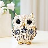 TOHLUCS Owl Statue Home Decor Accents with Evil Eye.White Decor for Bookshelf, Bedroom, Living Room, Office, Table and Shelf. Vintage Owl Figurines Gifts for Birds Lover.Cute Small Animal Sculptures.