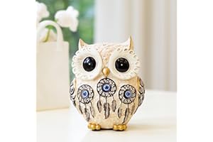TOHLUCS Owl Statue Home Decor Accents with Evil Eye.White Decor for Bookshelf, Bedroom, Living Room, Office, Table and Shelf. Vintage Owl Figurines Gifts for Birds Lover.Cute Small Animal Sculptures.