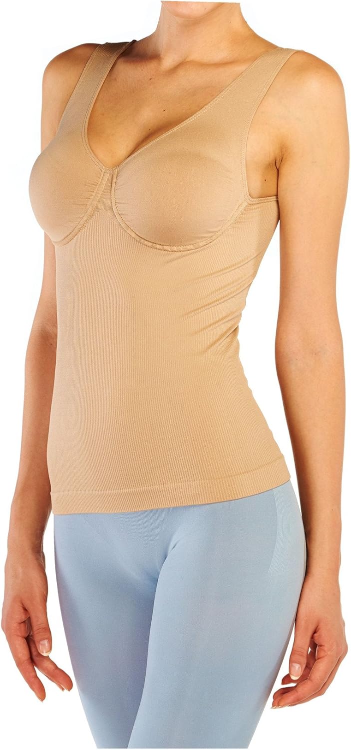 Fay Fay Damen BügelBH Tank Top Cami Shapewear Bodysuit Schwarz Amazon