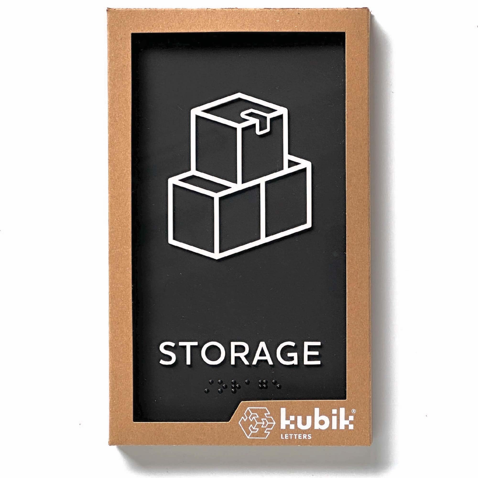 Kubik Letters Storage Sign, ADA Compliant Modern Design Door Sign with Grade 2 Braille for Storage Private Area with 3M Double Sided Tape — image 1