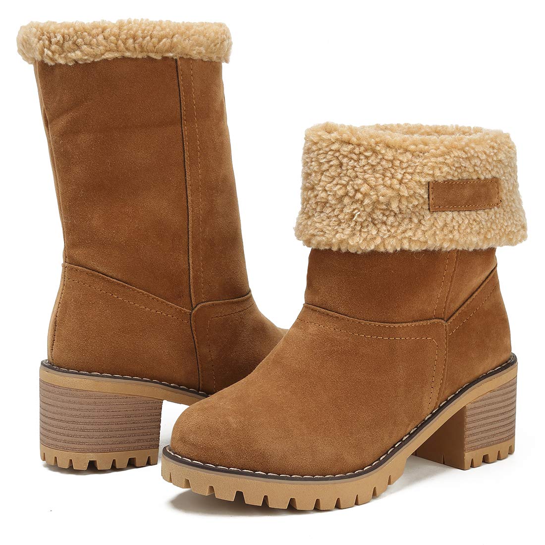 women cute warm short boots suede chunky mid heel round toe winter snow ankle booties