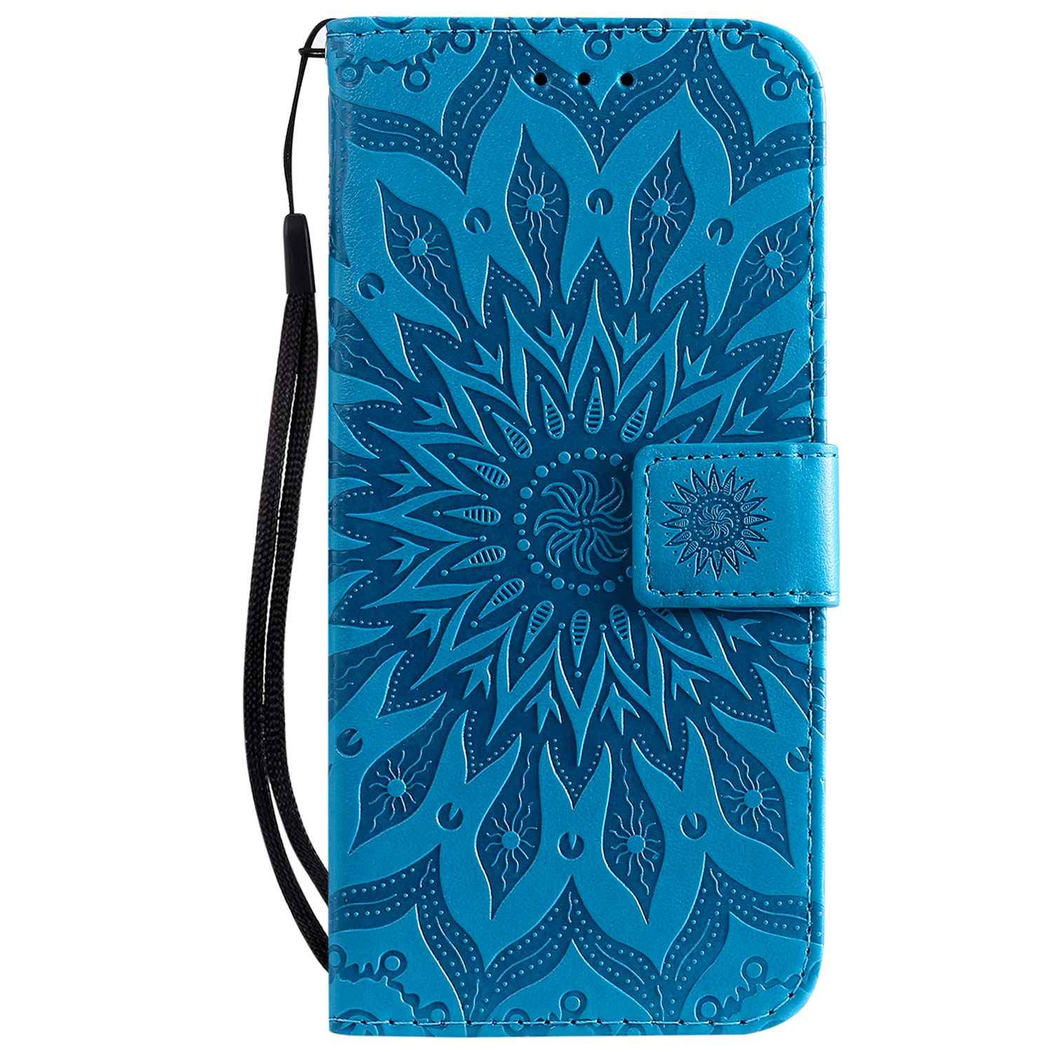 Reevermap iPhone SE 2022 Case iPhone SE 2020 Case iPhone 8/iPhone 7 Case PU Leather Cover for iPhone SE 3rd 2022/SE 2020/8/7, Protective Wallet Flip Magnetic Mandala Bumper with Kickstand, Blue