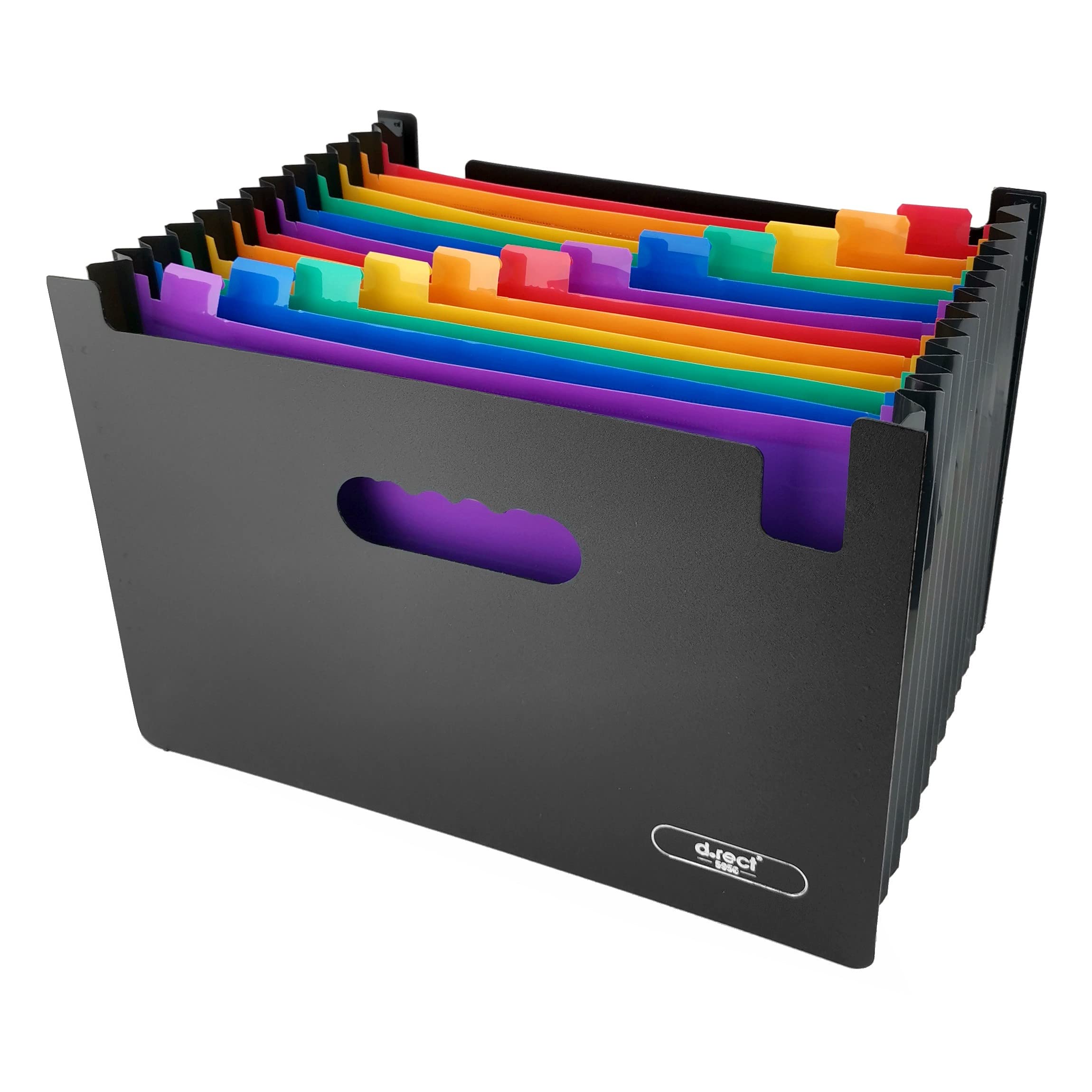 D.RECT Expanding Folder A4 | Document Folder with 13 Compartments | Colourful Datai Folder | Sorting Folder Accordion Design | Waterproof Material | Black