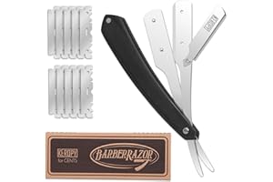KEROPY Shavette Straight Razor Kit for Men - Stocking Stuffers Gifts for Dad, Husband, Boyfriend - Professional Barber Straight Edge Razor with Black Wooden Handle for a Close, Smooth Shave & Beard Shaping