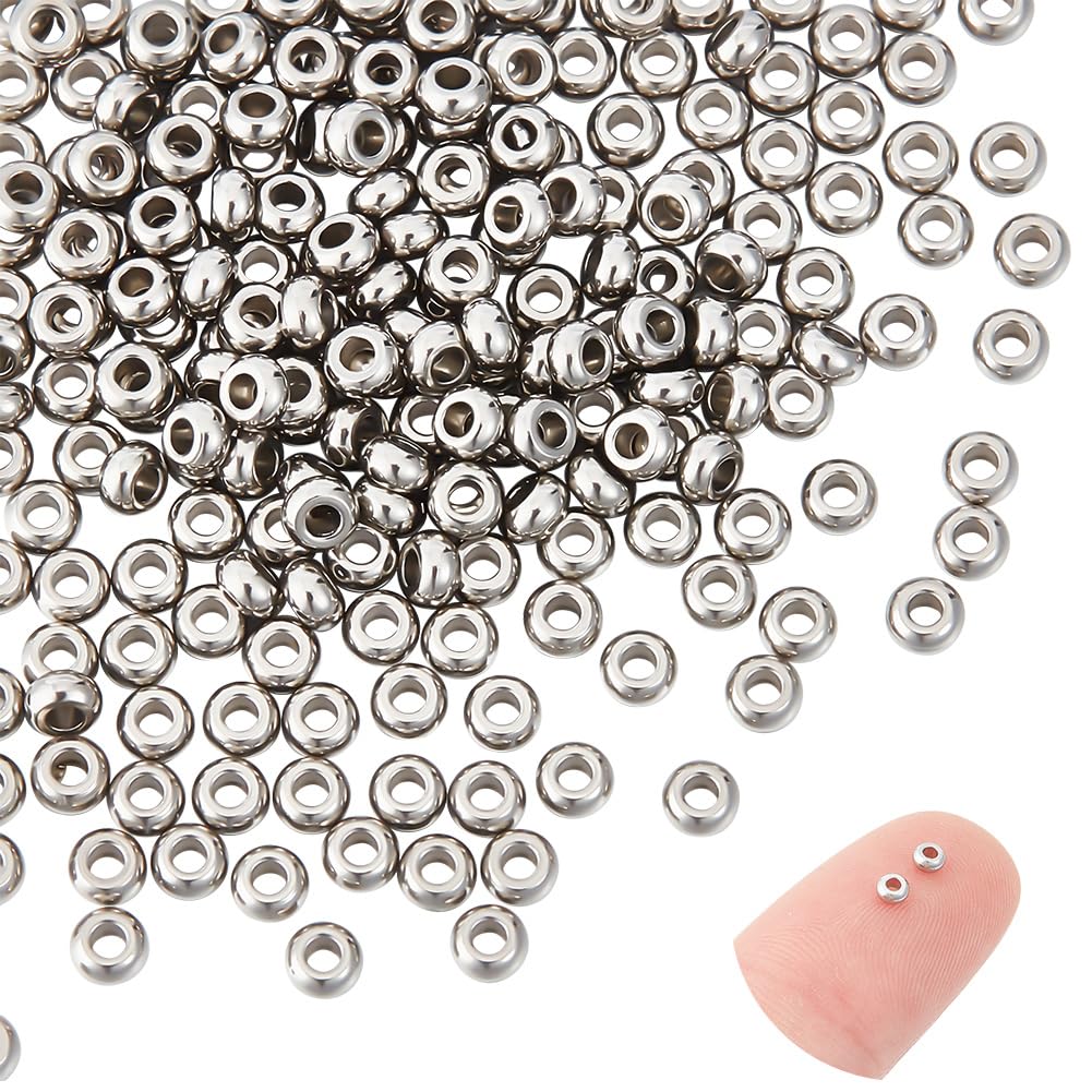 UNICRAFTALE 200Pcs Stainless Steel Spacer Bead Flat Round Spacer Metal Loose Beads Small Hole Disc Beads Bracelet Bead for Jewelry Making