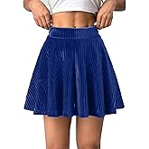 GAMISS Women's Velvet Mini Skirts High Waisted Pleated Skirt with Shorts Christmas Stretchy Elastic Waistband Skort