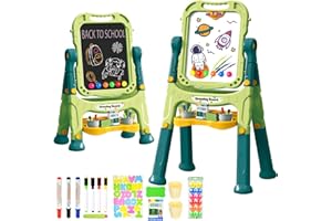 Amagoing Easel for Kids, Adjustable Standing Art Easel for Toddler, Double Magnetic Drawing Board with Painting Accessories, Birthday Christmas Gift for Little Boys and Girls, Middle Size (Green)